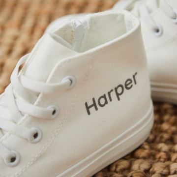 Personalised Ivory Kids High Top Trainers 