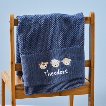 Personalised Fun On The Farm Mid Blue Knitted Shawl 