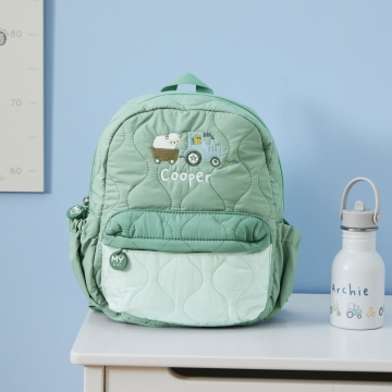Personalised Sage Quilted Tractor Backpack