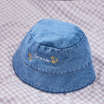 Personalised Yellow Floral Denim Bucket Hat 