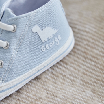 Personalised Dino Blue Baby High Top Trainers 