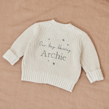 Personalised Our Tiny Blessing Christening Oatmeal Cardigan