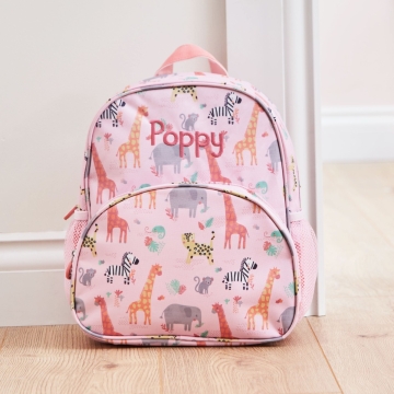 Personalised Pink Safari Print Medium Backpack