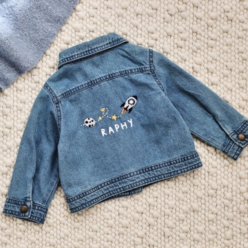 Personalised Moon & Rocket Denim Jacket