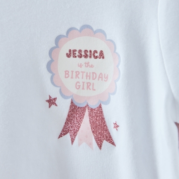 My Kids Personalised Birthday Girl Pink Ribbon White T-Shirt