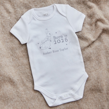 Personalised Born In 2026 Peter Rabbit™ White Bodysuit