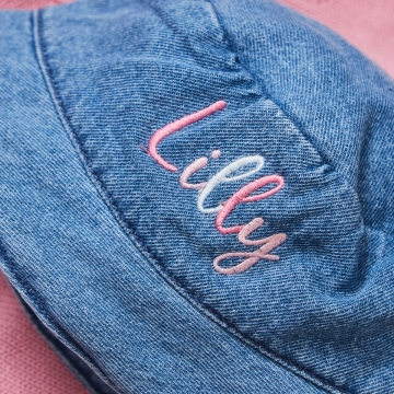 Personalised Pink Name Denim Bucket Hat 