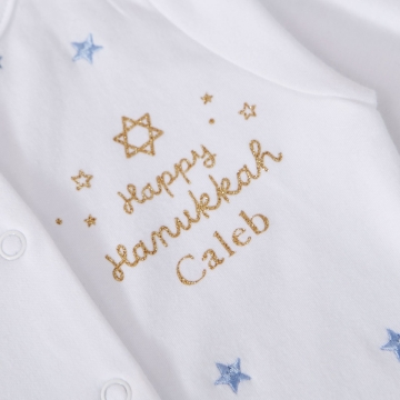 Personalised 'Happy Hanukkah' Blue Star Sleepsuit