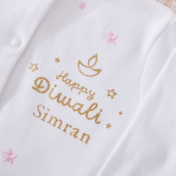 Personalised 'Happy Diwali' Pink Star Sleepsuit