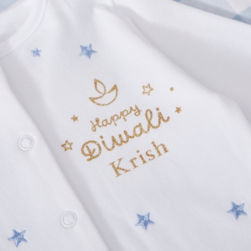Personalised 'Happy Diwali' Blue Star Sleepsuit