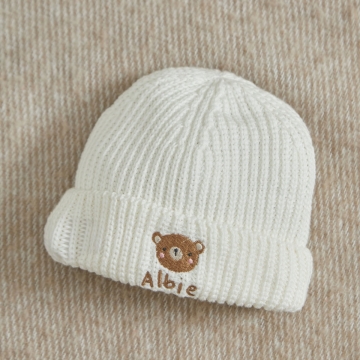 Personalised Bear Design Ecru Beanie