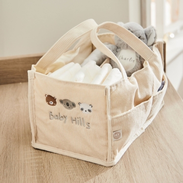 Personalised Bear Design Cord Nappy Caddy
