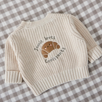 Personalised 'Breakfast Club' Croissant Oatmeal Cardigan