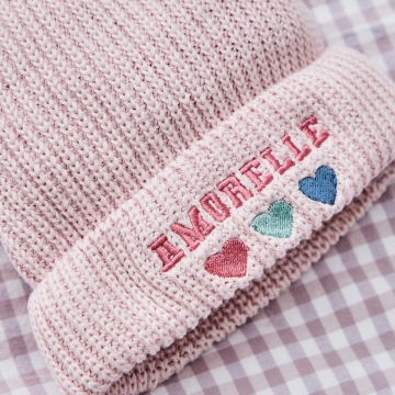 Personalised Heart-Design Pink Beanie