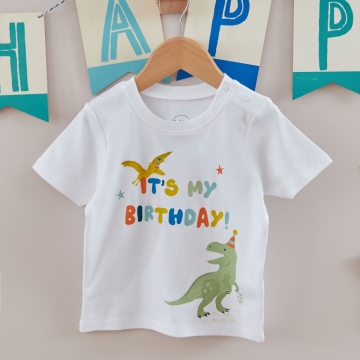 Personalised White Dino Birthday T Shirt