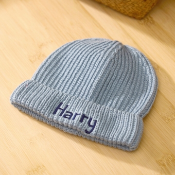 Personalised Simple Name Beanie Hat in Blue