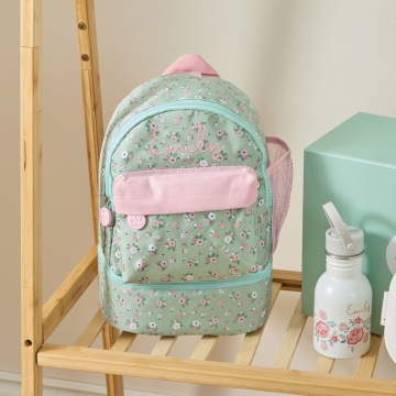 Personalised Sage Ditsy Floral Compartment Backpack 