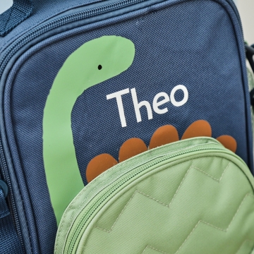 Personalised Green Dino Character Lunch Bag 