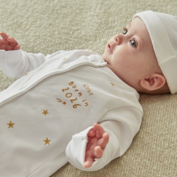 Personalised Born in 2026 Gold Star Sleepsuit