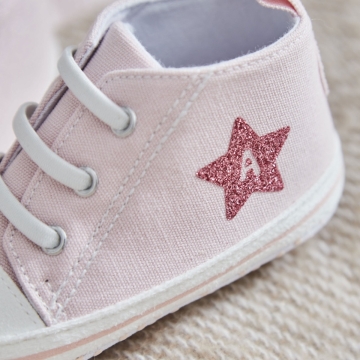 Personalised Star Pink Glitter Baby High Top Trainers 