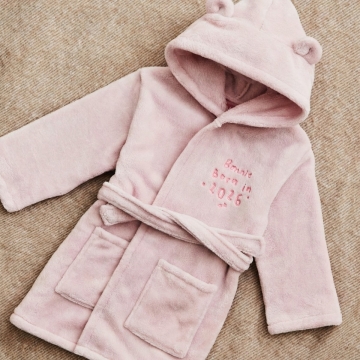Personalised Born in 2026 Pink Fleece Robe with Ears