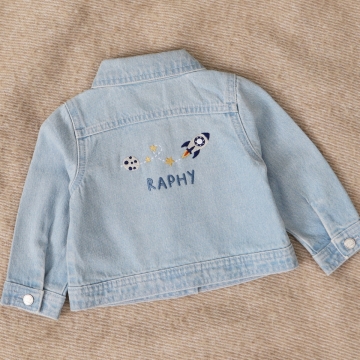 Personalised Rocket and Stars Stonewash Denim Jacket