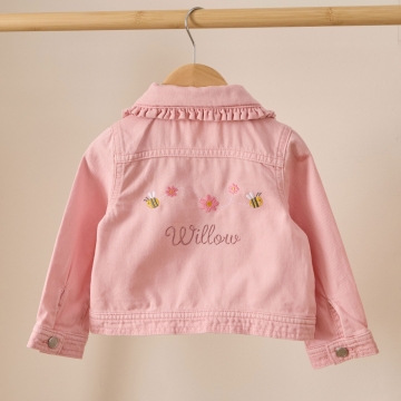 Personalised Bumblebee Pink Frill Denim Jacket