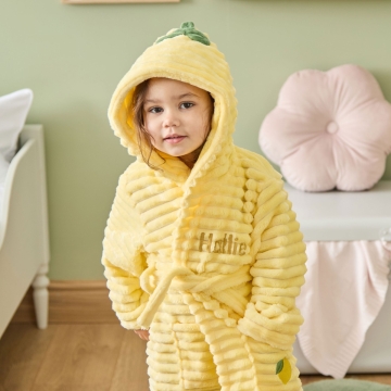 Personalised Lemon Ribbed Fleece Robe
