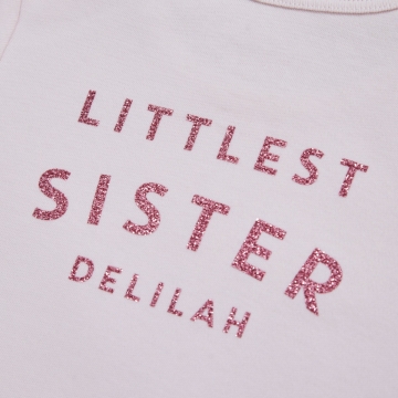 Personalised Littlest Sister Pink Bodysuit