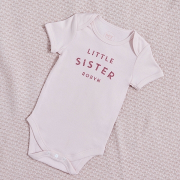 Personalised Little Sister Pink Bodysuit