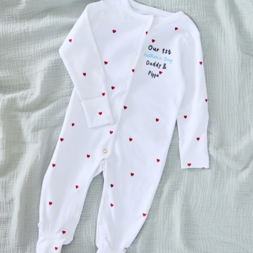 Personalised Our 1st Father's Day Red Heart Sleepsuit