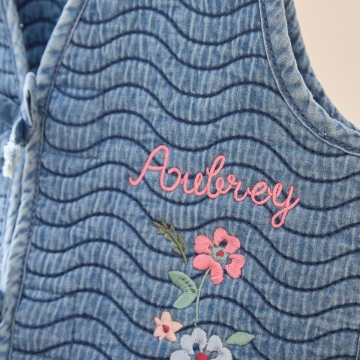 Personalised Front Floral Denim Gilet