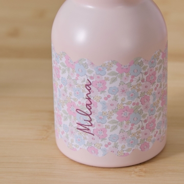 Personalised Cottage Ditsy Floral Print Pink Bottle