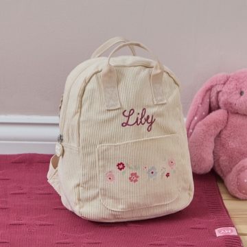 Personalised Heritage Floral Mini Cord Ecru Backpack
