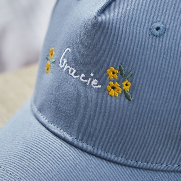 Personalised Yellow Floral Baseball Cap in Blue