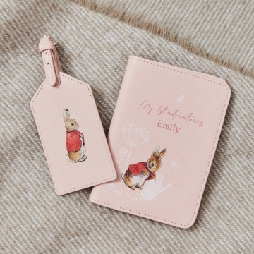 Personalised Flopsy™ Bunny Pink Passport Holder & Luggage Tag Set