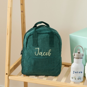 Personalised Big Name Forest Green Cord Backpack