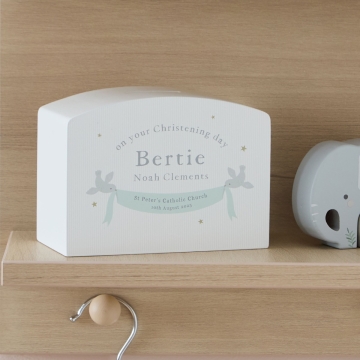 Personalised Dove Christening Wooden Money Box