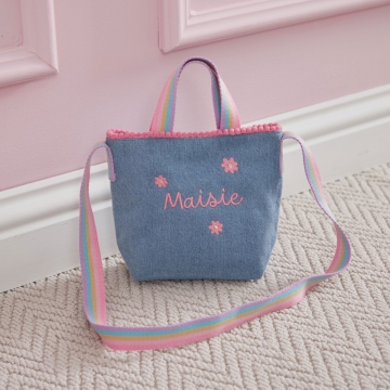 Personalised Denim Rainbow Handbag