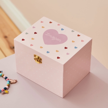 Personalised Wooden Heart Pink Jewellery Box FSC®
