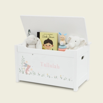 Personalised White Bunny Design Panelled Toy Box FSC®