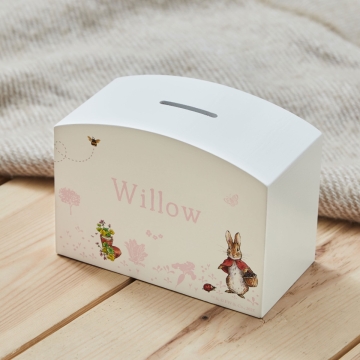 Personalised Pink Flopsy Bunny Money Box FSC®