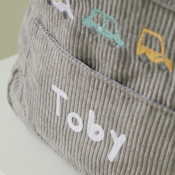 Personalised 3 Cars Embroidered Grey Cord Backpack