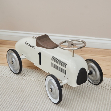 Personalised White Metal Ride On Car