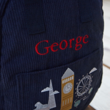 Personalised London Navy Cord Mini Backpack