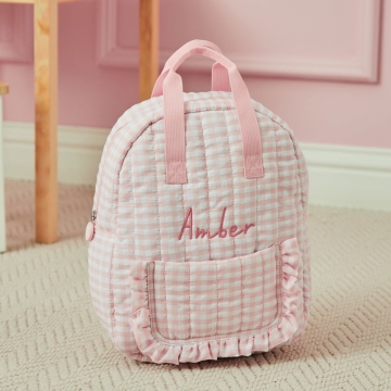 Personalised Pink Gingham Kids Backpack