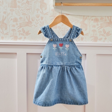 Personalised Three Tulip Denim Pinny Dress