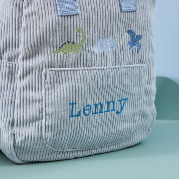 Personalised Blue Cord Dino Mini Backpack