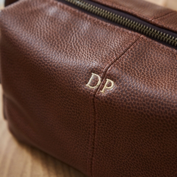 Personalised Men's Embroidered Tan Wash Bag by Made Yours