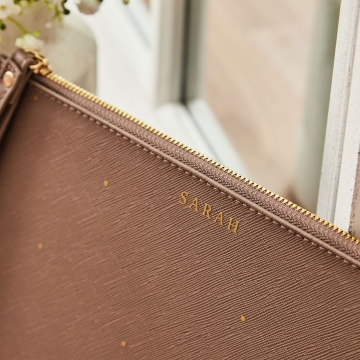 Personalised Taupe Polka Dot Pouch